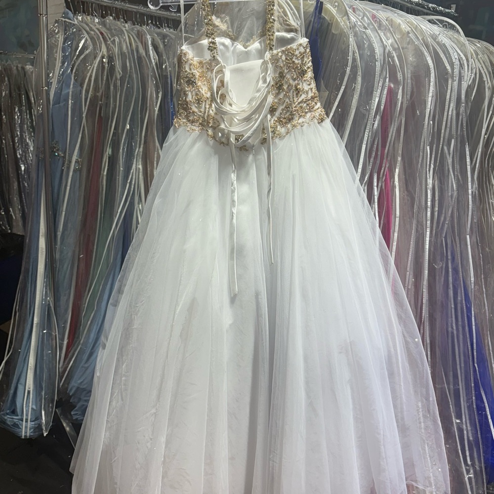 Christina Wu White and Gold Dress